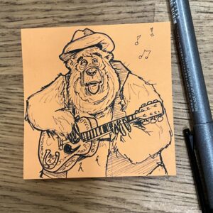 Drawing of Big Al the bear playing a guitar